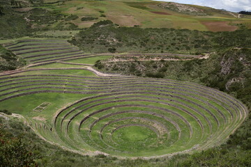 Fototapeta na wymiar Inca terraces of Moray. Each level has its own microclimate. Moray is an archaeological site near the Sacred Valley