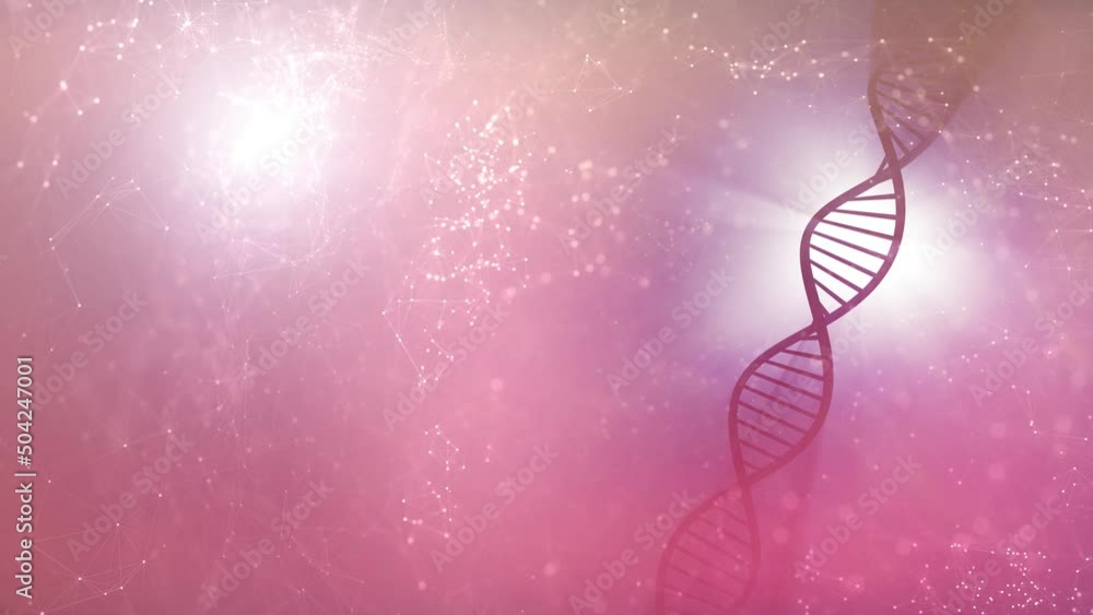 Poster abstract digital seamless looping rotating dna molecule on futuristic shiny copy space background.