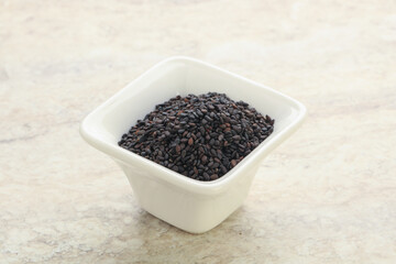 Black sesame seeds in the bowl
