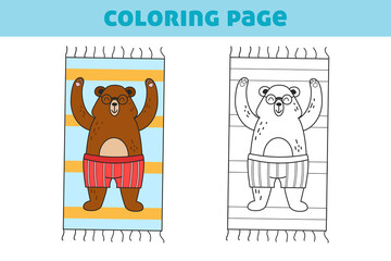 Coloring book with a funny bear. A simple game for preschool children. Vector illustration for books, coloring book, home leisure and educational materials.