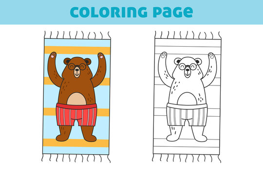 Coloring book with a funny bear. A simple game for preschool children. Vector illustration for books, coloring book, home leisure and educational materials.
