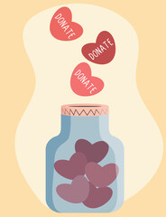 Charity and financial support concept. Flat cartoon vector illustration isolated. Call for donations and volunteering.