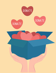 Charity and financial support concept. Flat cartoon vector illustration isolated. Call for donations and volunteering.