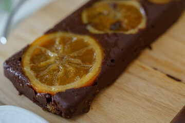 truffled chocolate nougat tablet with candied orange