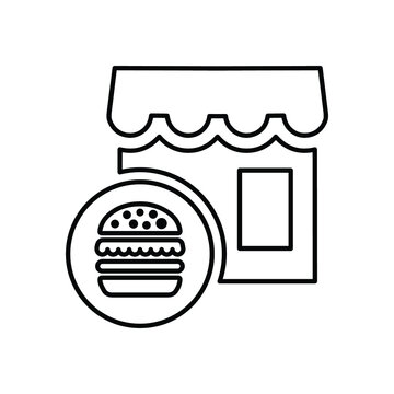 recommend clip art: Burger, shop outline icon. Line art sketch.