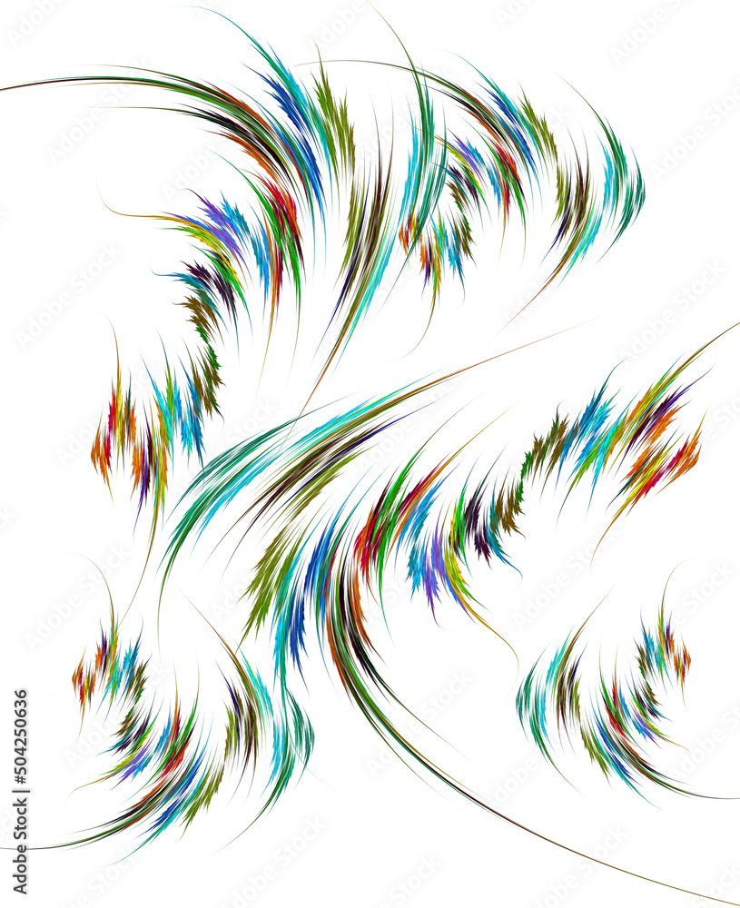 Poster colorful curves create a fast flow on a white background. imitation of embroidery. abstract fractal 