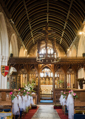 Cockington Church, Devon Decorated For A Wedding With Flowers 