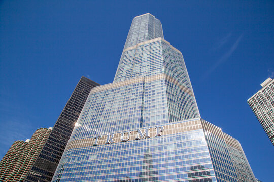 Chicago, Illinois, USA - March 28, 2022: Trump International Hotel building in Chicago, a skyscraper condo-hotel. 