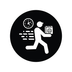 Deliveryman, fast, on time icon. Black vector sketch.