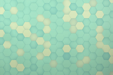 Abstract green and olive hexagon wall background 3d rendering design. Clean and modern three-dimensional visualization