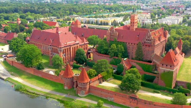 Malbork on the Nogat river the largest medieval brick castle from the bird's eye view