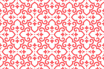 Flower geometric pattern. Seamless vector background. White and pink ornament