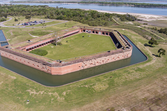 Aerial view of Fort Pulaski, a fort from the American Civil War.