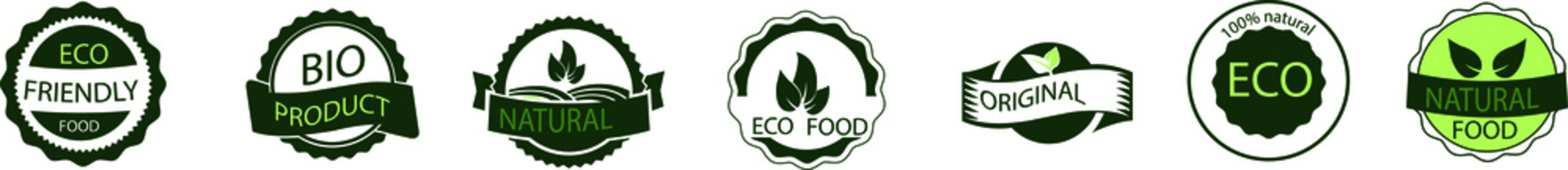 Organic natural bio labels set icon, healthy foods badges, fresh eco vegetarian food – stock vector
