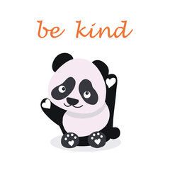 Vector illustration of a cute panda, lettering be kind