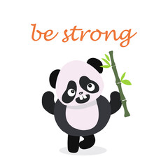 Cute vector panda with bamboo stick, warlike.