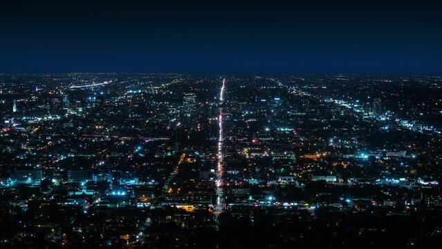 Timelapse Shot From Griffith Observatory at Night. High View of Lights And Traffic in Los Angeles California, United States. Loopable.