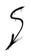 Graffiti arrow with overspray in black over white.