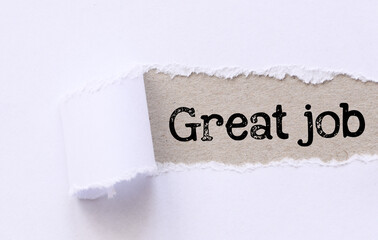 GREAT JOB words on a clear piece of paper.
