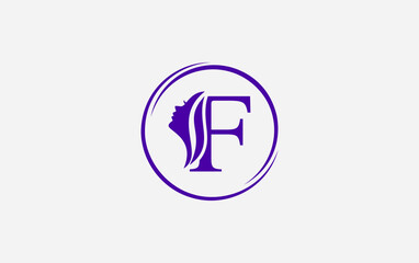 Purple beauty spa and hair logo and symbol design vector with the letter and alphabet F
