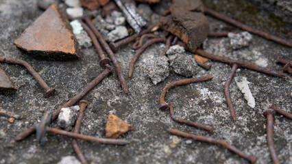 scattered rusty nails, abstract old nails