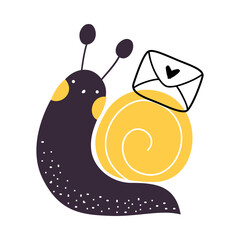 Cute Snail Character with Shell Carrying Envelope on Its Back Vector Illustration