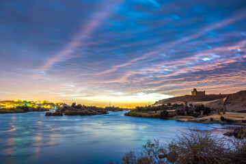 Magical sunset over the Nile of the beautiful Aswan.