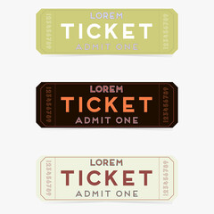 Three ticket templates in different colors. Show ticket, movie ticket, coupon, etc.