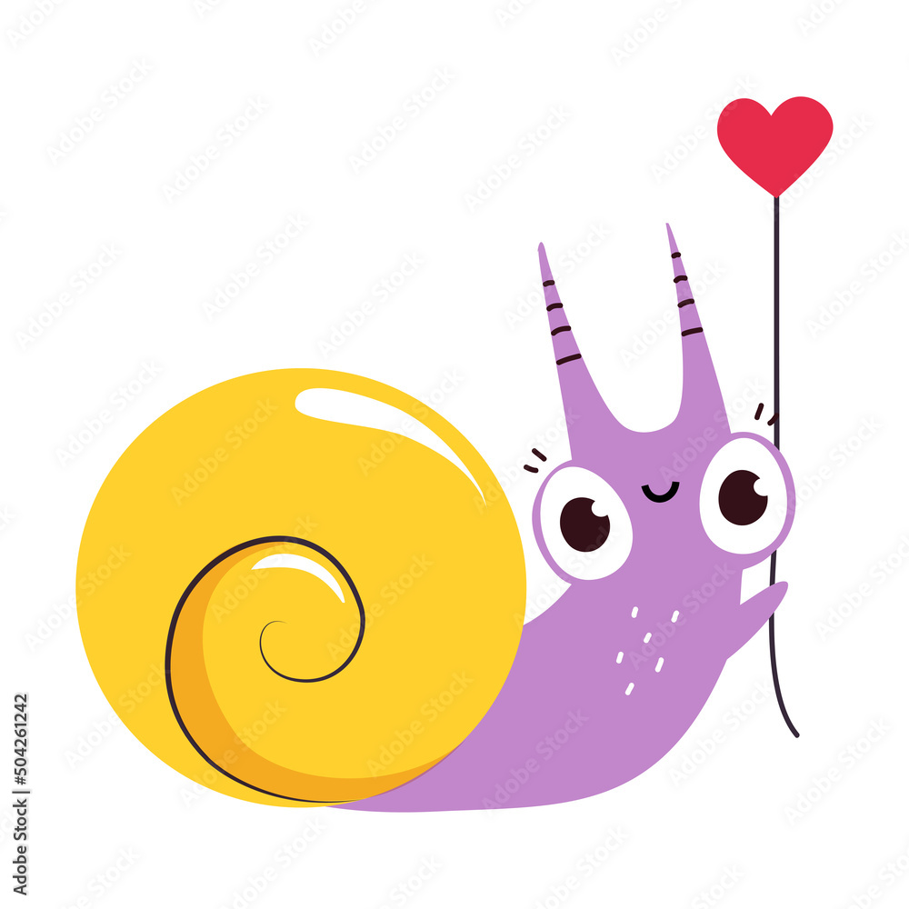 Aufkleber cute snail character with shell holding heart on string vector illustration