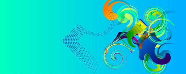 Bright background template summer juicy colors background with geometric elements, lines and dots