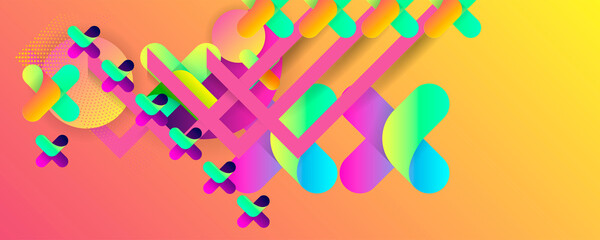 Bright background template summer juicy colors background with geometric elements, lines and dots