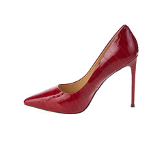 stylish elegant trendy designer fashionable summer spring 2022 eco leather women's red shoes heel isolated