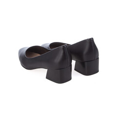 stylish elegant trendy designer fashionable summer spring 2022 eco leather women's black shoes heel isolated