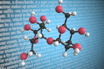 Molecular model of lactose, 3D rendering