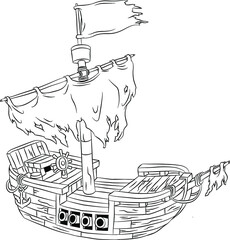 colouring page pirate ship 1