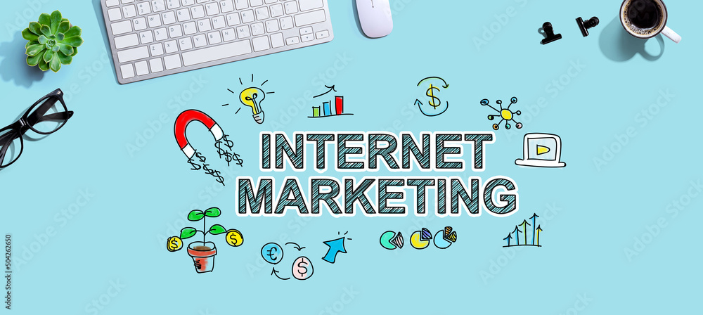 Poster internet marketing with a computer keyboard and a mouse