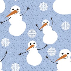 Winter seamless snowman rabbit pattern for fabrics and packaging and gifts and cards and kids and wrapping paper