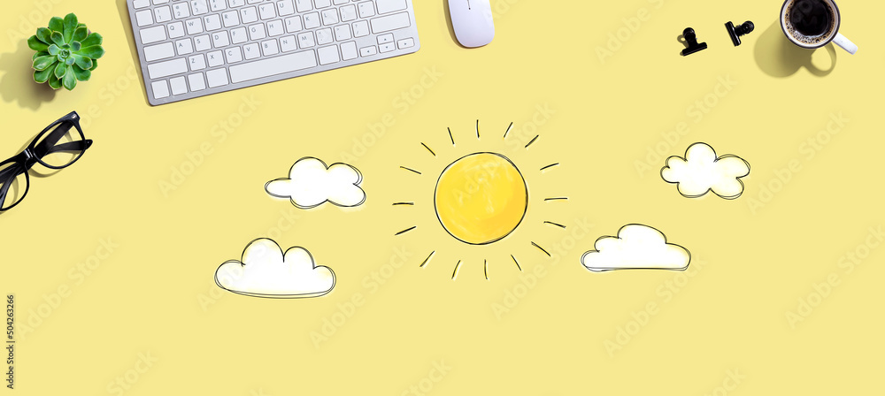 Aufkleber sunny day concept with a computer keyboard and a mouse