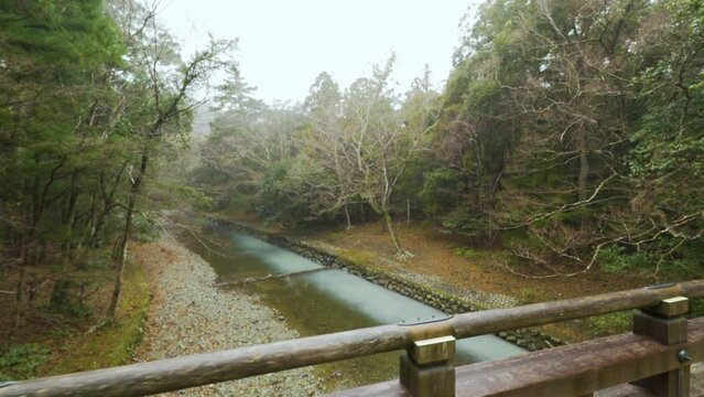 Cinematic gimbal shot of Shinto Shrines at Ise Jingu in Mie prefecture, Japan