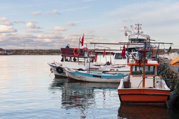 Fototapeta Small fishing harbor of Arakli, Trabzon, Turkey. Fishing boats obraz