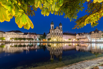 Fototapeta na wymiar Jesuitenkirche (Jesuit church) at night, Lucerne, Switzerland