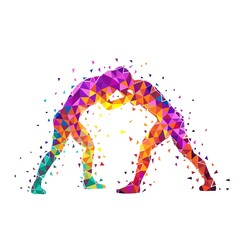 Multicolored triangular textured sportsman silhouette.