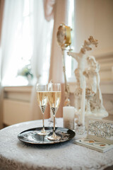 wedding table setting with champagne