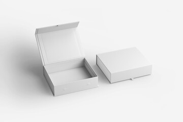 Blank folding box with magnet closure for branding isolated on white background. 3D rendering. Mock-up.