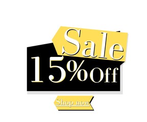 15% off shop now (sale) with yellow and black discount poster design 