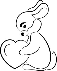 Rabbit with heart, isolated. Cute animal