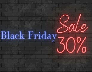 30%OFF WITH NEON DESIGN AND BLACK FRIDAY BRICK BACKGROUND SCREEN (BLACK DECEMBER)