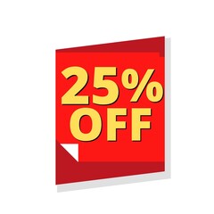 25% off with 3D red paper design and yellow percentage lettering ( sale) 