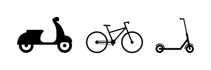 Fototapeta na wymiar Transport icons. Land transport set. Black silhouette. Side view. Vector isolated on white