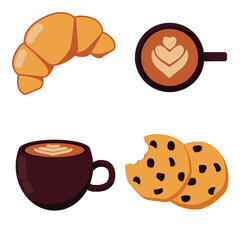 croissant and coffee latte with cookies